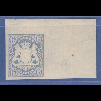 Bayern 1867 Wappenausgabe geschnitten 6 Kreuzer blau Mi.-Nr. 16 Eckrandstück *