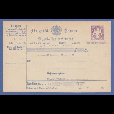 Bayern 1874 Postanweisungs-Formular 12 Kreuzer lila Mi.-Nr. A8 I ungebraucht