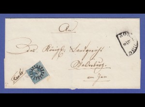 Bayern 1850 gute Mi.-Nr. 2 I auf kpl. Briefhülle von Zorneding nach Wasserburg