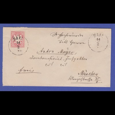Bayern 10 Pfg Wappen Mi.-Nr. 39 a-Farbe (Erstauflage) als EF auf Brief aus SAAT 