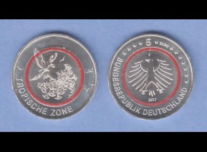 5-Euro Münze Klimazonen der Erde TROPISCHE ZONE 2017, Prägestätte F Stuttgart 