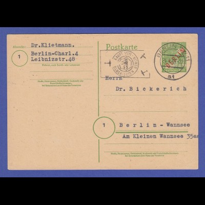 Berlin Rotaufdruck-Ganzsache gel. am 24.4.49 mit LUFTBRÜCKE-Stempel 