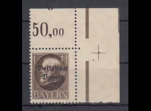 Ludwig III. Volkstaat Bayern Friedensdruck 1 Mark Mi.-Nr. 128 I A Bogenecke **