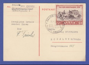 Saarland IBASA 1950 Tag der Briefmarke Mi.-Nr. 291 auf Postkarte mit Markenmotiv