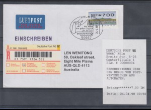 ATM Mi-Nr. 2.2.2 METTLER-TOLEDO Wert 700 mit AQ auf FDC Köln 24.4.98