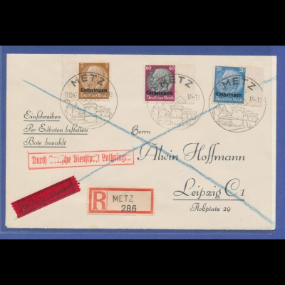 Dt. Besetzung 2. WK, Lothringen Deutsche Dienstpost, R-Express-Brief aus Metz