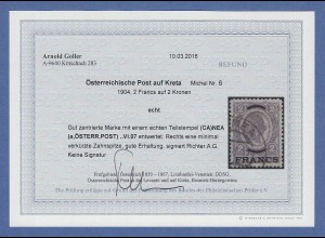 Österreich Kreta 2 Francs Mi.-Nr. 6 mit Stempel aus CANEA, Befund Goller BPP