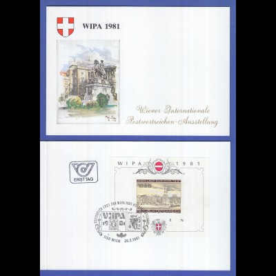 Österreich WIPA-Block 1981 in offiziellem Folder mit Ersttags-Sonderstempel