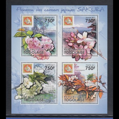 Togo 2011 Mi.-Nr. 4064-67 Kleinbogen ** Kirschblüte in Japan