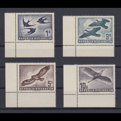 Österreich Vögel 1953 Mi.-Nr. 984-987 Luxus-Satz Eckrandstücke unten links ** 