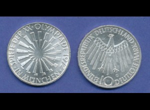 Olympische Spiele 1972, 10DM Silber-Gedenkmünze Spirale MÜNCHEN - G