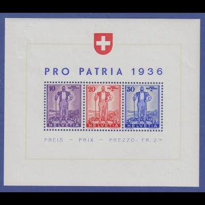 Schweiz 1936 Pro Patria-Block "Freiburger Senn" Mi-Nr. Block 2 postfrisch **
