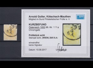 Österreich 1 Kreuzer Mi.-Nr. 1 Y d kadmiumgelb mit O UJPALANKA gepr. KB Goller 