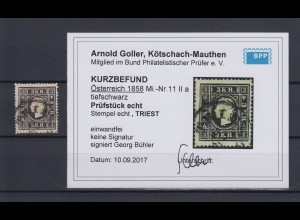 Österreich Franz Joseph 3Kr. schwarz Mi.-Nr. 11 II a O TRIEST, mit KB Goller