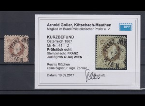Österreich Franz Joseph 1867 feiner Druck 50 Kr. Mi-Nr. 41 II D gest. mit KB BPP