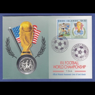 Fußball-WM USA 1994, Numisbrief mit Silbermünze Cook Island 5$