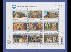 Zypern 1987 Weltkulturerbe Kirchen auf Zypern Kleinbogen Mi.-Nr. 672-80 ** 