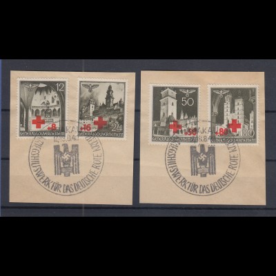 Generalgouvernement Rotes Kreuz Mi.-Nr. 52-55 auf 2 Briefstücken mit Sonder-O