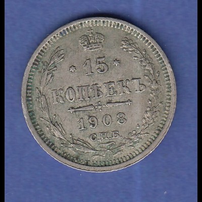 Rußland / Russia Silbermünze 15 Kopeken 1908