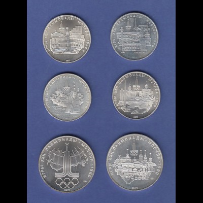 Sowjetunion Moskau Olympische Spiele 1980 Satz 6 Silbermünzen stg. 