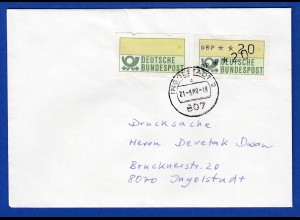 ATM 1.1 mit doppeltem Wertaufdruck und Leerfeld auf Drucksache Ingolstadt 1989