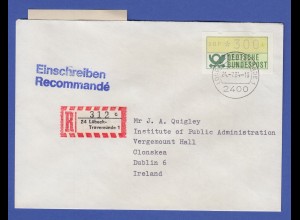 ATM 1.1 Wert 300 aus MWZD Lübeck-Travemünde mit AQ auf R-Brief -> Irland 24.7.84