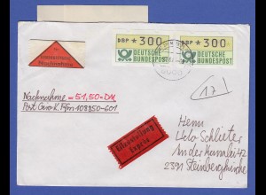 ATM 1.1 2x Wert 300 mit AQ aus MWZD Frankfurt 75 auf Eil-NN-Brief 6.6.85