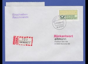 ATM 1.1 Wert 330 mit ET-AQ auf R-Brief vom ERSTTAG des EPOS Münster 1.12.1988