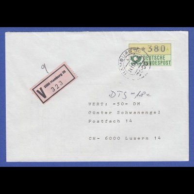ATM 1.1 Wert 380 aus SCHWZD HAMBURG 1 auf V-Brief in die Schweiz, 24.11.1988