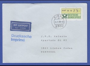 ATM 1.1 Wert 75 aus SCHWZD KIEL 1 auf LP-Drucksache in die Schweiz, 24.11.1988