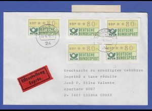 ATM 1.1 5x Wert 80 mit AQ aus MWZD LÜBECK 101 auf Ausl.-Eil-Drucksache 25.6.1986