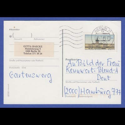 Berlin ATM Wert 60 Pfg ohne DBP gedruckt auf Preisausschreiben-Postkarte, 1989