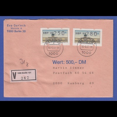 ATM Berlin 250 und 280 Pfg mit AQ aus MWZD BERLIN 121 auf V-Brief vom ET 10.6.87