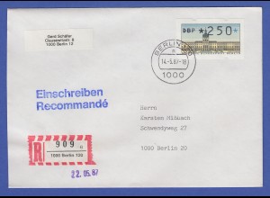 ATM Berlin 250 Pfg mit AQ aus MWZD BERLIN 120 auf R-Brief vom ET, 14.5.87