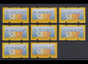 ATM Deutschland gelbe Posthörner Mi.-Nr. 3.2 Tastensatz 8 Werte 10-440 Pfg ** 