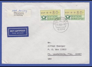 ATM 1.1 Wert 80 als MEF auf Lp-Brief in die USA , O Darmstadt 17.9.82