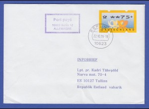 ATM Mi.-Nr. 3.2 Wert 75 auf Info-Brief nach Estland, Ersttags-O Berlin 22.10.99