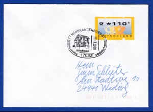 ATM Mi.-Nr. 3.2 Wert 110 auf Brief mit So-O NEUBRANDENBURG Wieckhaus 19.3.00