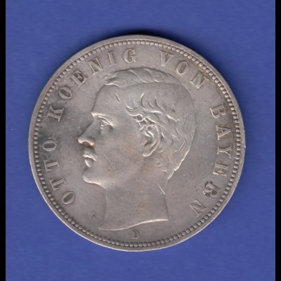 Dt. Kaiserreich Bayern Silbermünze 5 Mark Otto Koenig von Bayern 1907 D 