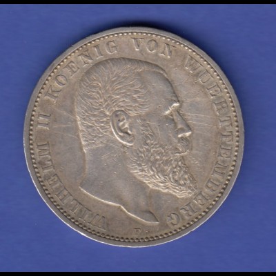 Dt. Kaiserreich Silbermünze 5 Mark Wilhelm II. Koenig von Wuerttemberg 1895 F