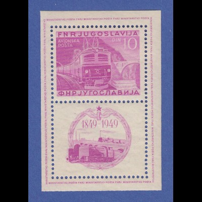 Jugoslawien 1949, Blockausgabe 100 Jahre Eisenbahn gez. Mi.-Nr. Block 4A **