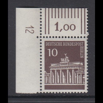 Berlin 10 Pfennig Brandenburger Tor Mi.-Nr 286 Eckrandstück mit DZ 12 **