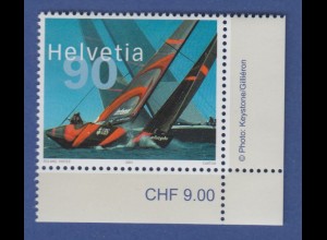 Schweiz 2003 Sondermarke Sieg Segelyacht Alinghi ** Eckrandstück unten rechts