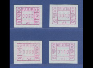 Schweiz 1976, 1. FRAMA-ATM Ausgabe A1-A4 **, Werte 0020-0040-0080-0110