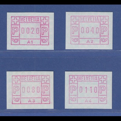 Schweiz 1976, 1. FRAMA-ATM Ausgabe A1-A4 **, Werte 0020-0040-0080-0110