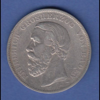 Deutsches Kaiserreich Baden König Friedrich Silbermünze 5 Mark 1876 G ss