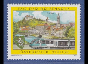 Österreich 2011 Sondermarke Tag der Briefmarke Graz und Triebwagen Mi.-Nr. 2936