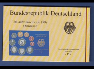 Bundesrepublik DM-Kursmünzensatz 1999 D Polierte Platte PP