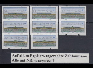 Deutschland ATM Sanssouci Posthorn Satz 8 Werte 10-440 Pfg, Mi-Nr. 2.2.3 TS1 ZN