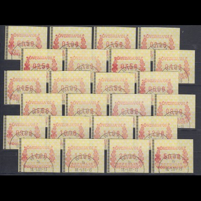 Österreich FRAMA-ATM ÖVEBRIA 2001 Mi.-Nr. 5 großer Satz 24 Werte 00,50-50,00 O